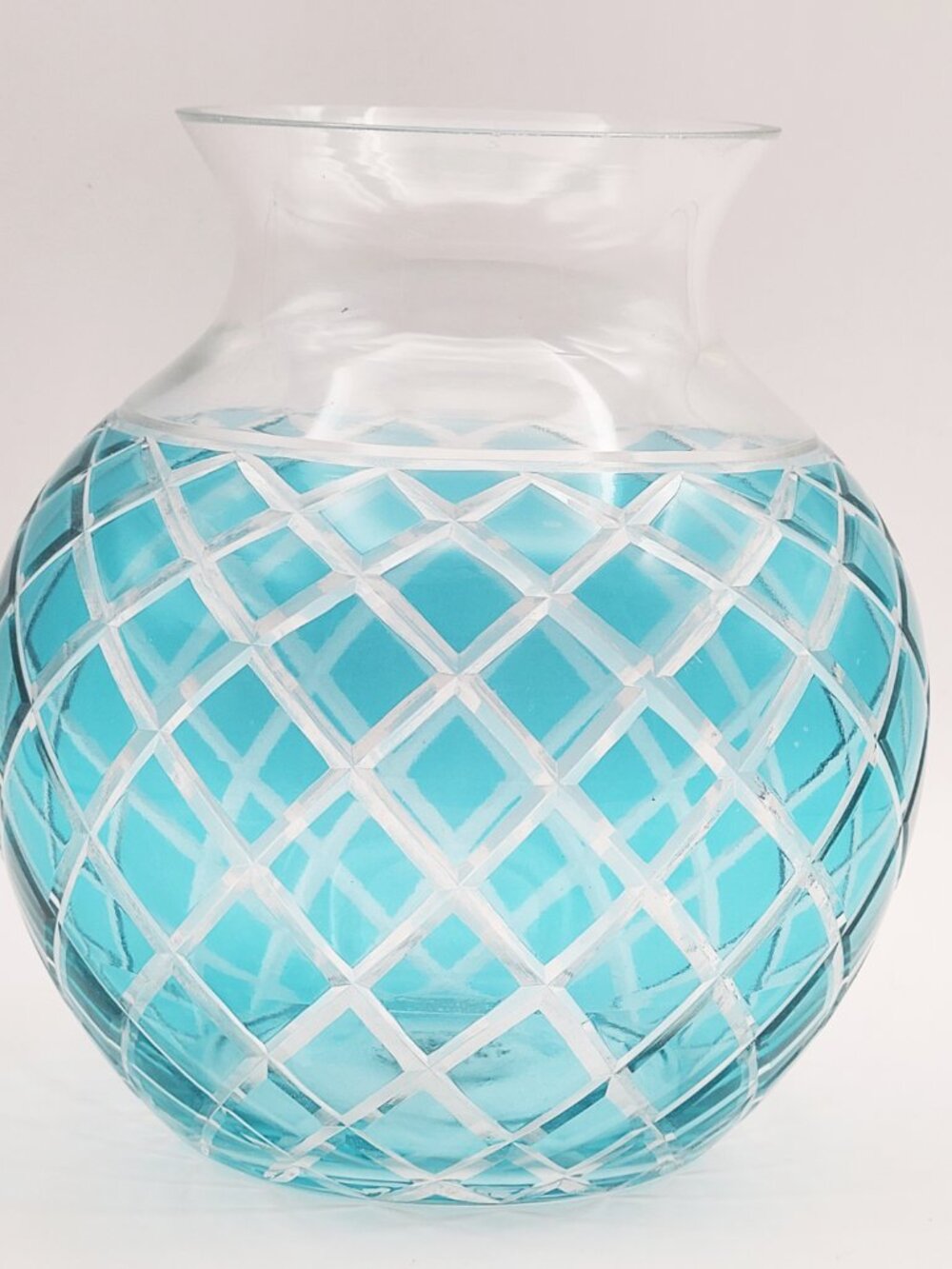 FTD Older Glass Flower Vase Aqua Teal Blue Quilted Pattern 6.5" H - Picture 3 of 10